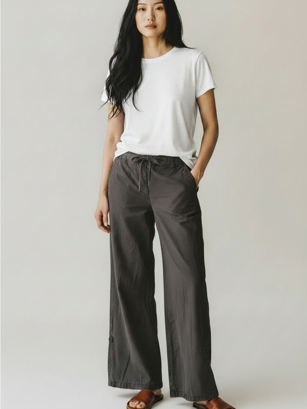 L.O.G.G 100% Cotton Chino Wide Leg Pants Dark Gray Charcoal Size 29 Waist